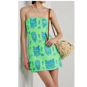 RHODE Strapless Green and Blue Floral Mini Dress